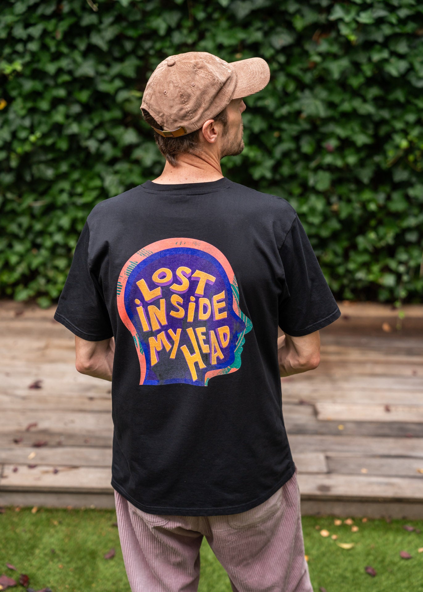 Unisex Organic Oversized 'Lost Inside My Head' Black Tee