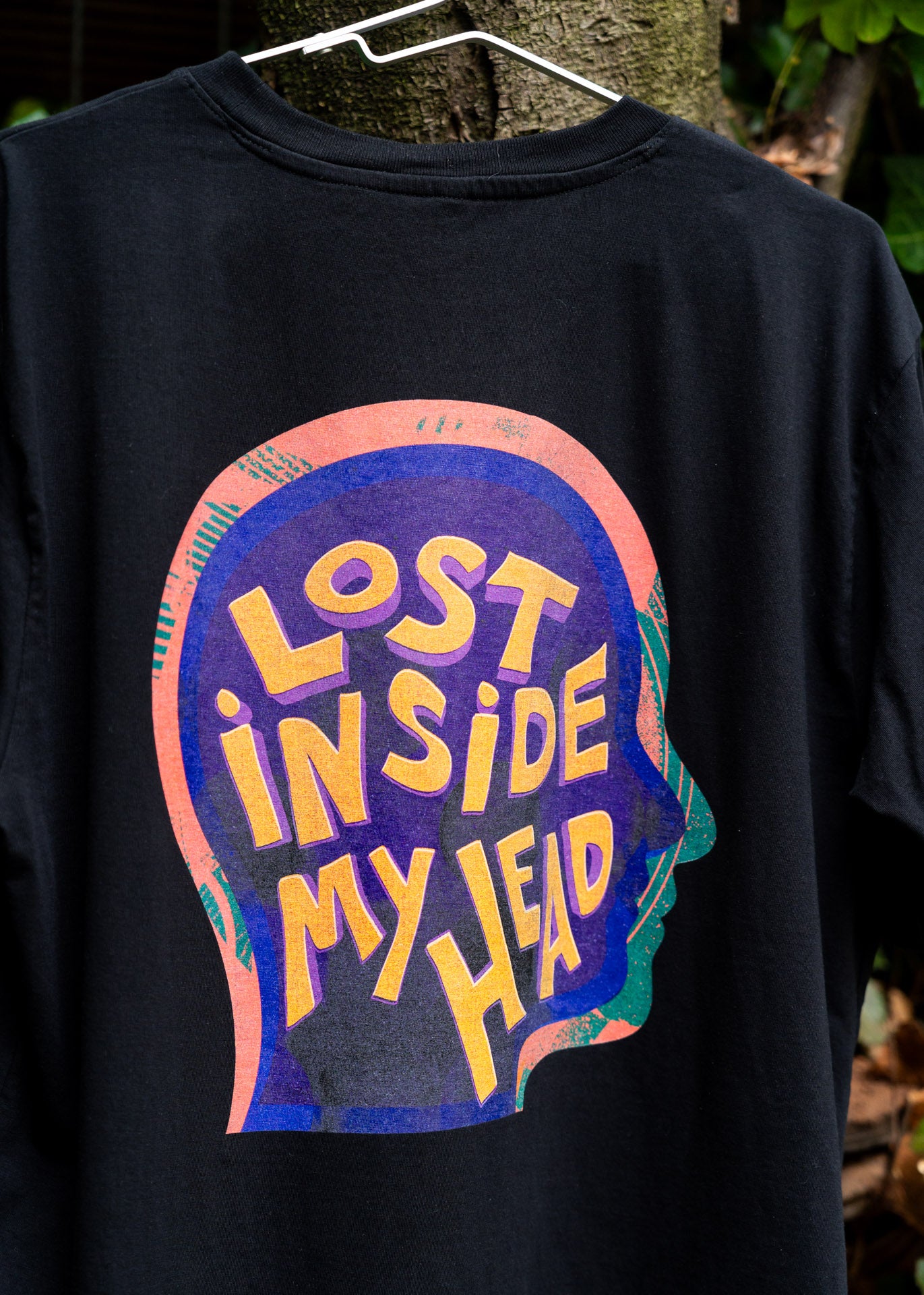 Unisex Organic Oversized 'Lost Inside My Head' Black Tee
